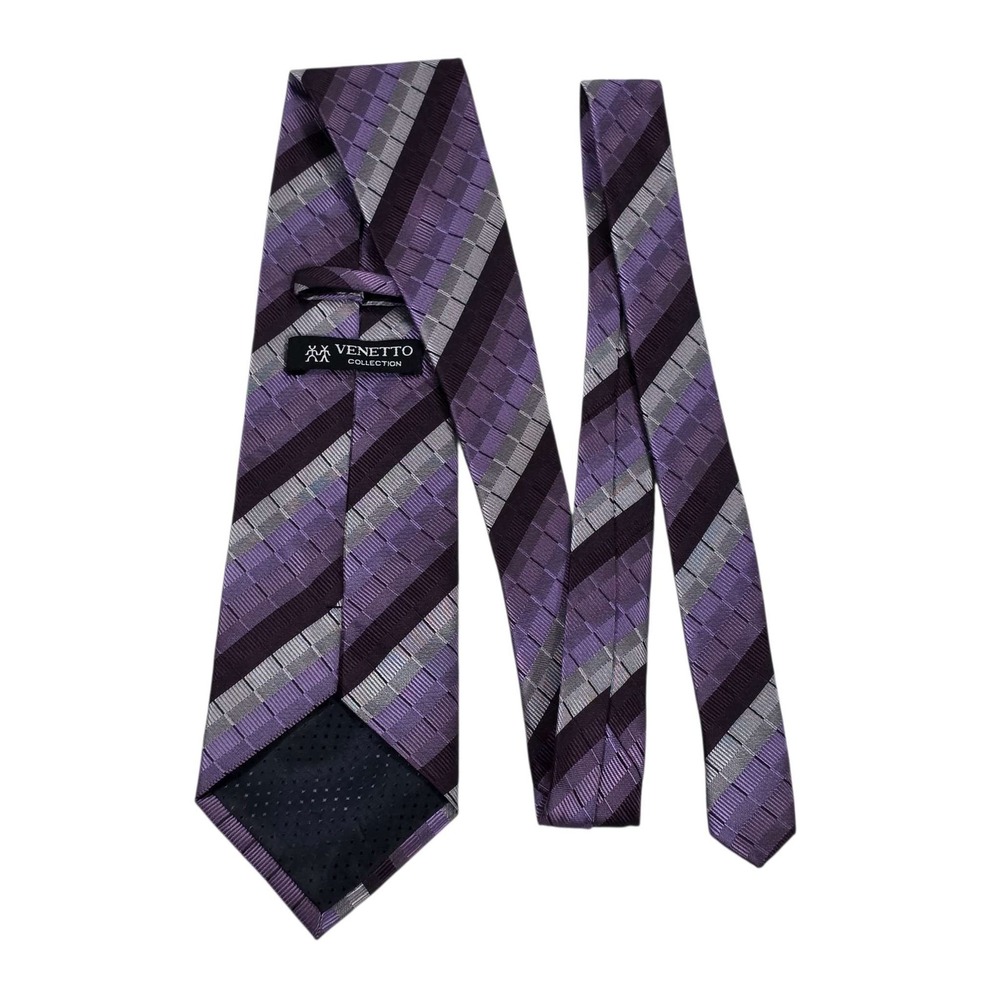 VENETTO COLLECTION Purple Plaid Silk Blend Necktie 58 Inch Length Men's Accessor